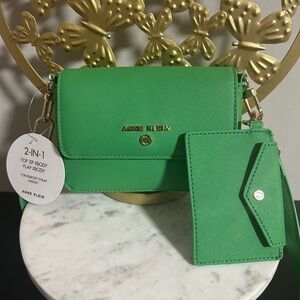 Anne Klein Green Crossbody Bag +wallet NWOT